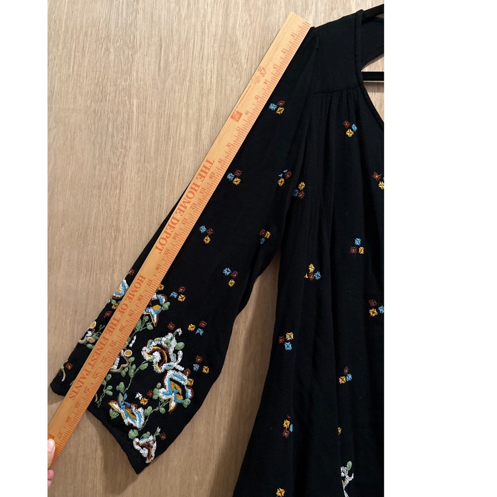 Free People Black Oxford Embroidered Cutout Back Mini Dress Boho Size Small - Picture 8 of 11